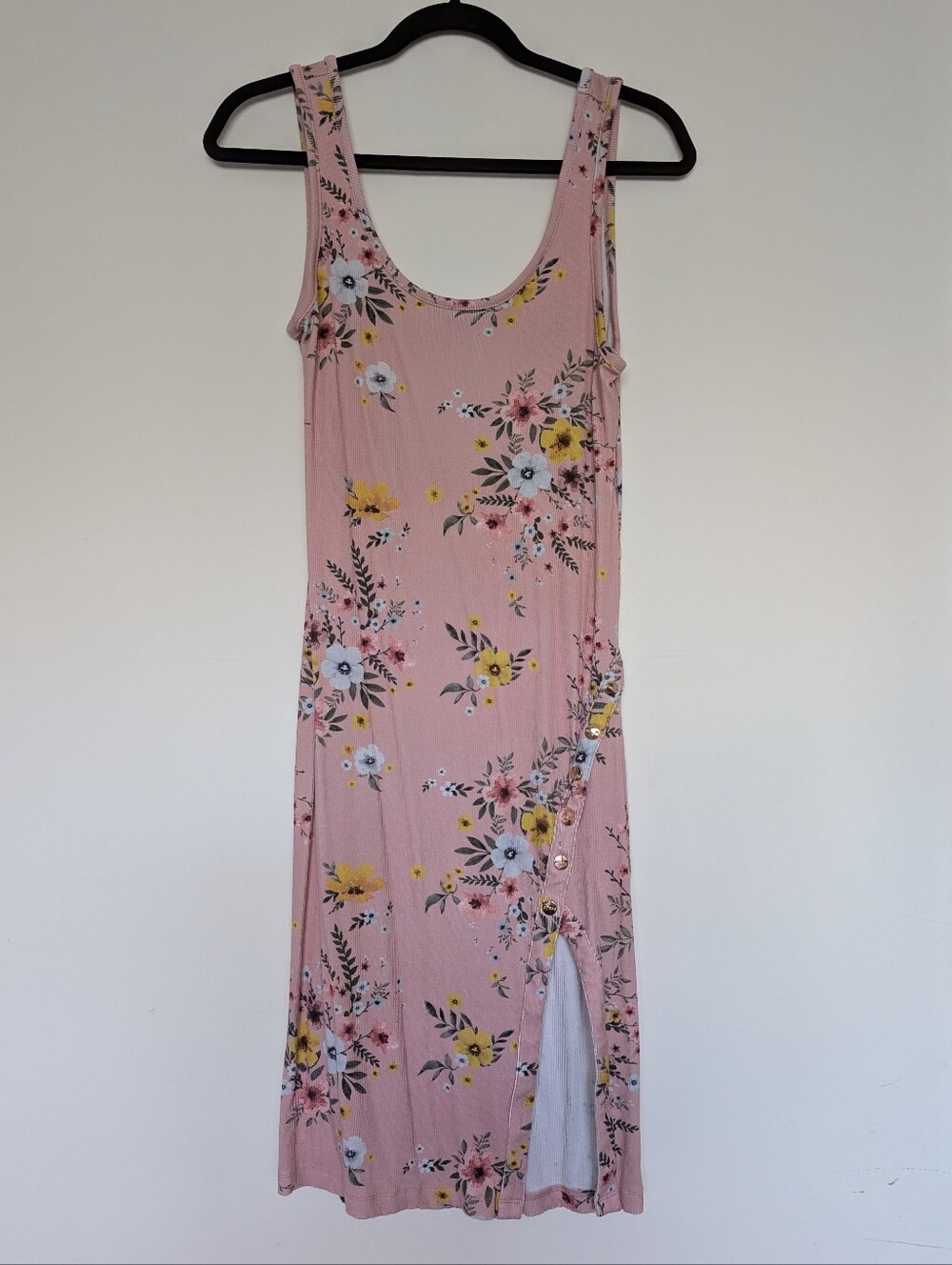 GUESS Pink Floral Scoop Neck Midi Dress